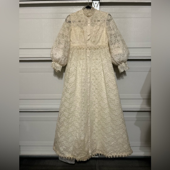 Handmade Bohemian Lace Embroidery Beading 60’s Vintage Wedding Dress Fairycore - Picture 8 of 16